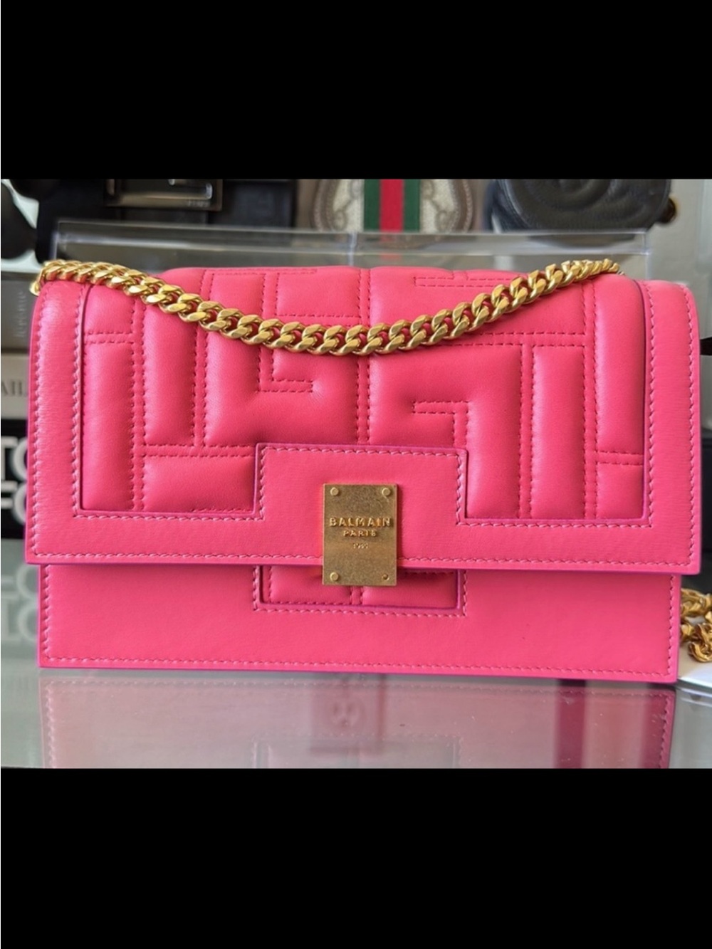 Balmain Hot Pink Quilted Leather Chain Crossbody Bag
